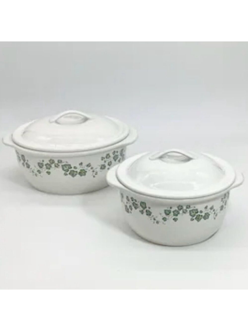 Elegant White Casserole Dish Set with Green Ivy Design